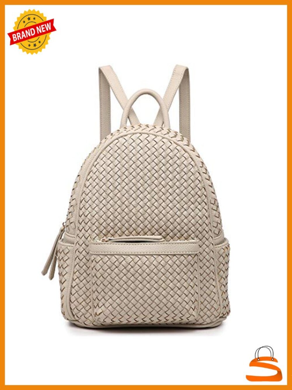 Mini Woven Backpack Purse, Vegan Leather Daypack, Fashion Backpack